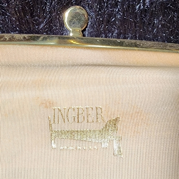 Vintage Ingber Foldover Clutch Purse with Gold Tone Kiss Lock Faux Fur/Wool like - Picture 9 of 14